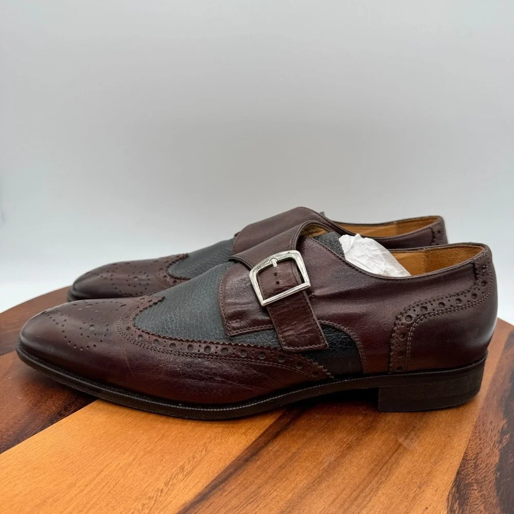 Paul‎ Fredrick Mens Sz 8 M Brown Two Tone Single Buckle Monk Strap Dress Shoes